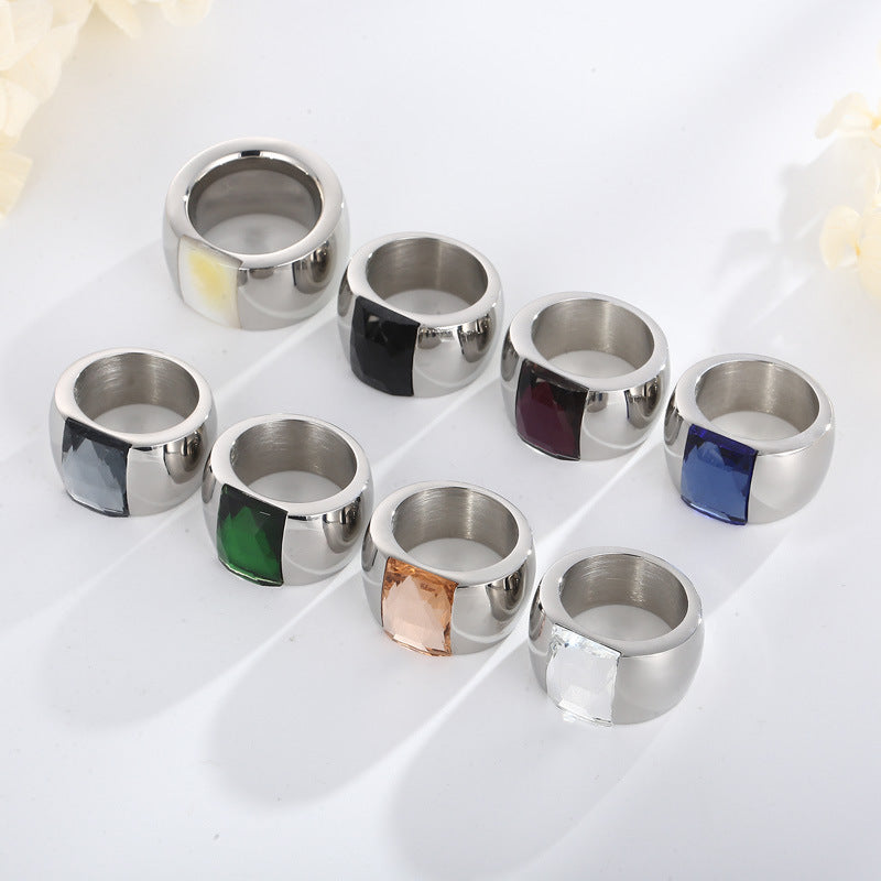 Wholesale Titanium Steel Multi-color Personality Simple Fashion Atmosphere Glass Wide Face Rings